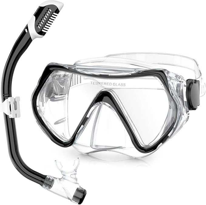 Snorkeling Gear, Dry Snorkel Set180° Panoramic Wide View,Anti-Fog Scuba Diving Mask, Professional Snorkeling Gear for Free Breathing, Swimming, Diving
