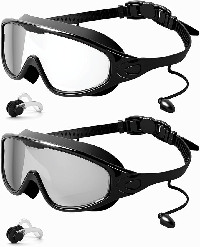 Rantizon Swim Goggles 2 Pack, Wide View Anti Fog&UV Swimming Goggles for Audlt, No Leaking Swim Glasses for Men Women Kids