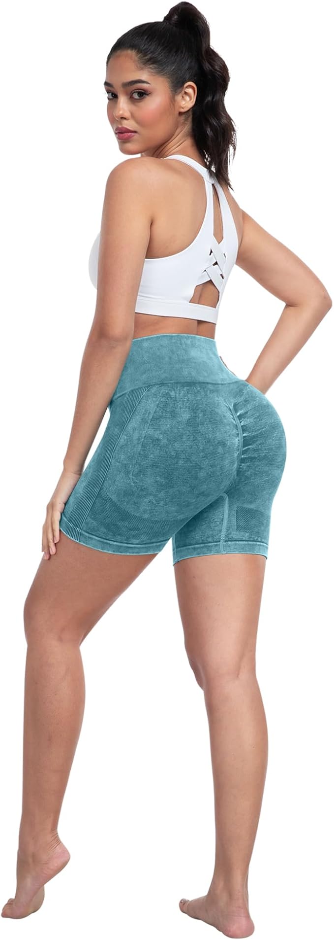 CHRLEISURE Women's 4 Packs Workout Gym Shorts, High Waisted Butt Lifting Scrunch Butt Seamless Booty Shorts