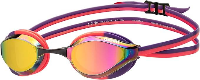 ARENA Unisex Python Racing Swim Goggles for Men and Women Anti-Fog No Leak Max Comfort Dual Strap, Mirror/Non-Mirror Lens