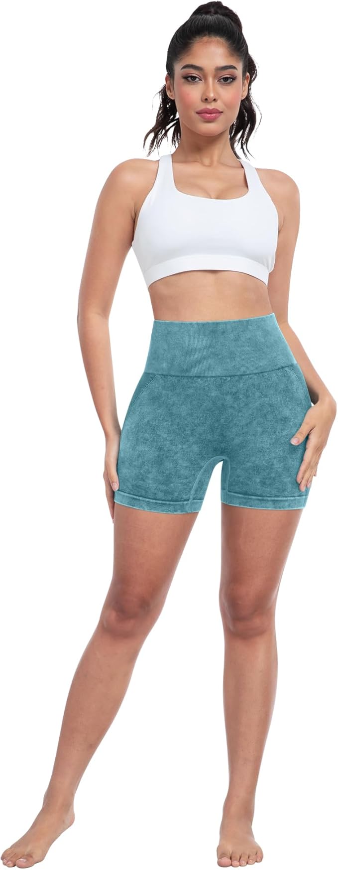 CHRLEISURE Women's 4 Packs Workout Gym Shorts, High Waisted Butt Lifting Scrunch Butt Seamless Booty Shorts