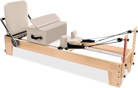 Professional Pilates Reformer Machine with Jumpboard, Reformer Box & Foot Straps – Studio-Grade Wood Frame Equipment for Home Workouts, Adjustable Resistance & Smooth Glide System