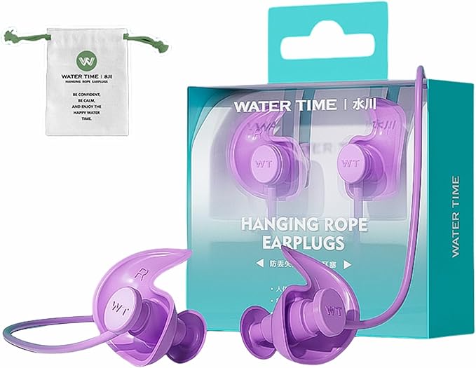 WATERTIME Waterproof Swimming Neckband Ear Plugs for Adults - Reusable Silicone Ear Plugs for Women & Men, Keep Ear Water Out for Swimming, Showering, Water Sports (Pink, One Size)