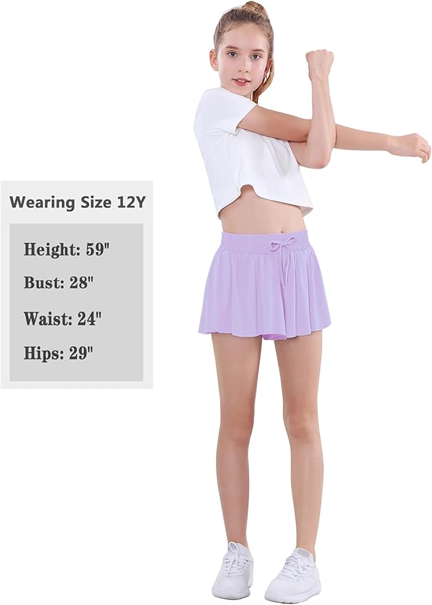 EXARUS Girls Butterfly Shorts Flowy Dance Skirt Cheer Skorts Athletic Tween Clothes Teen Preppy Outfits Flutter Kids