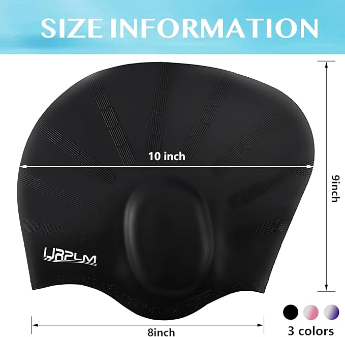 Swim Cap Long Hair,Silicone Swimming Caps with 3D Ear Cover,Waterproof Adult Swim Hats Bathing Caps for Women Men,Keep Your Hair Dry