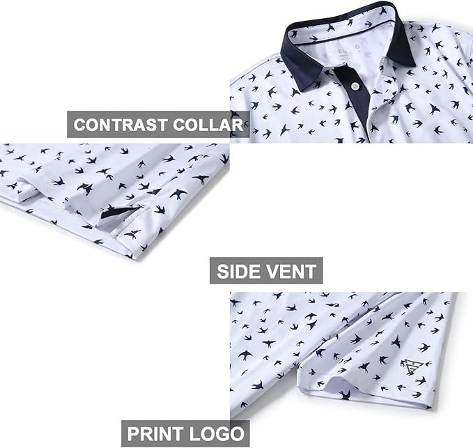 Men's Golf Polo Shirts Short Sleeve Striped Performance Moisture Wicking Dry Fit Golf Shirts for Men