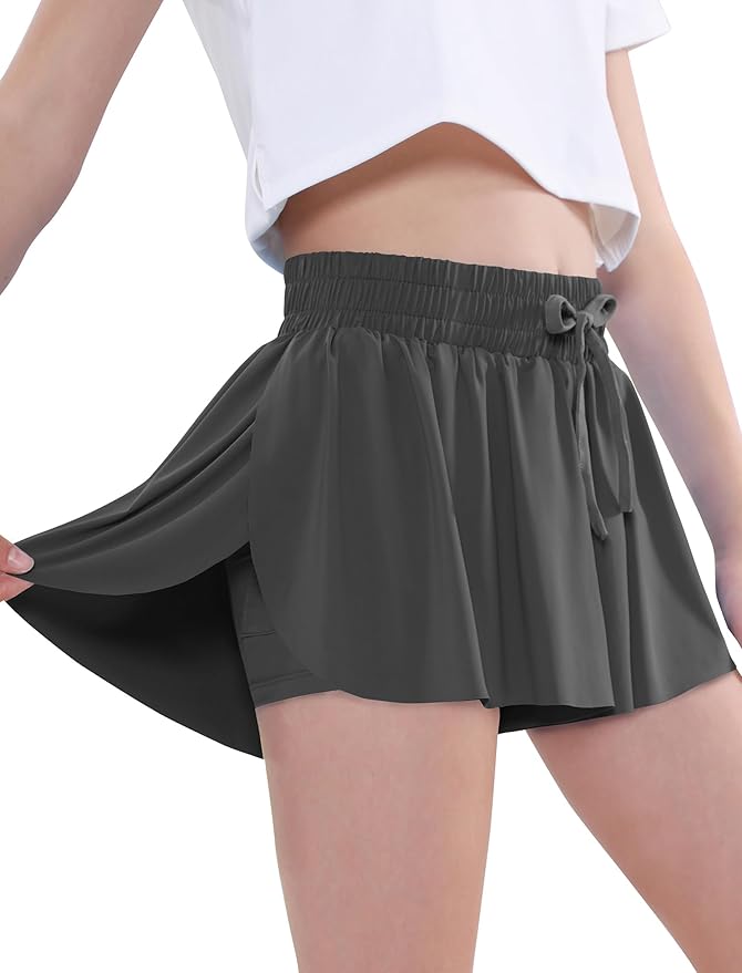 EXARUS Girls Butterfly Shorts Flowy Dance Skirt Cheer Skorts Athletic Tween Clothes Teen Preppy Outfits Flutter Kids