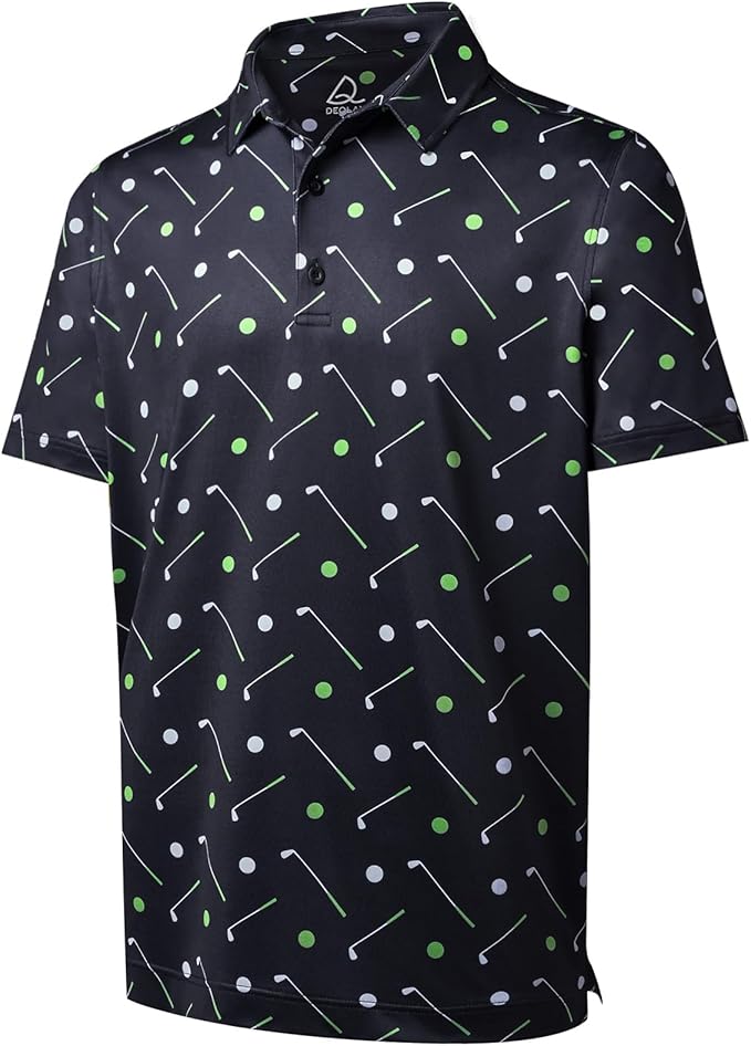 DEOLAX Mens Polo Shirts Fashion Print Mens Golf Shirt Dry Fit Mens Golf Polo Short Sleeve Quick Dry Funny Golf Shirt for Men