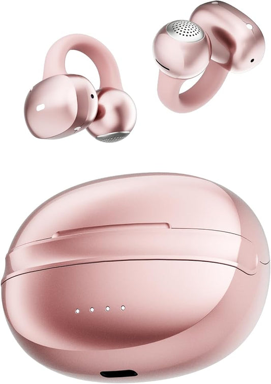 A50 Clip on Earbuds, Bluetooth 6.0 Wireless Open Ear Headphones w/5.3g Weightless Comfort,48H Playtime,3D Soundstage,Clear Call Mics,IPX5,Multipoint Connection,Fit for Workout Rose Glod