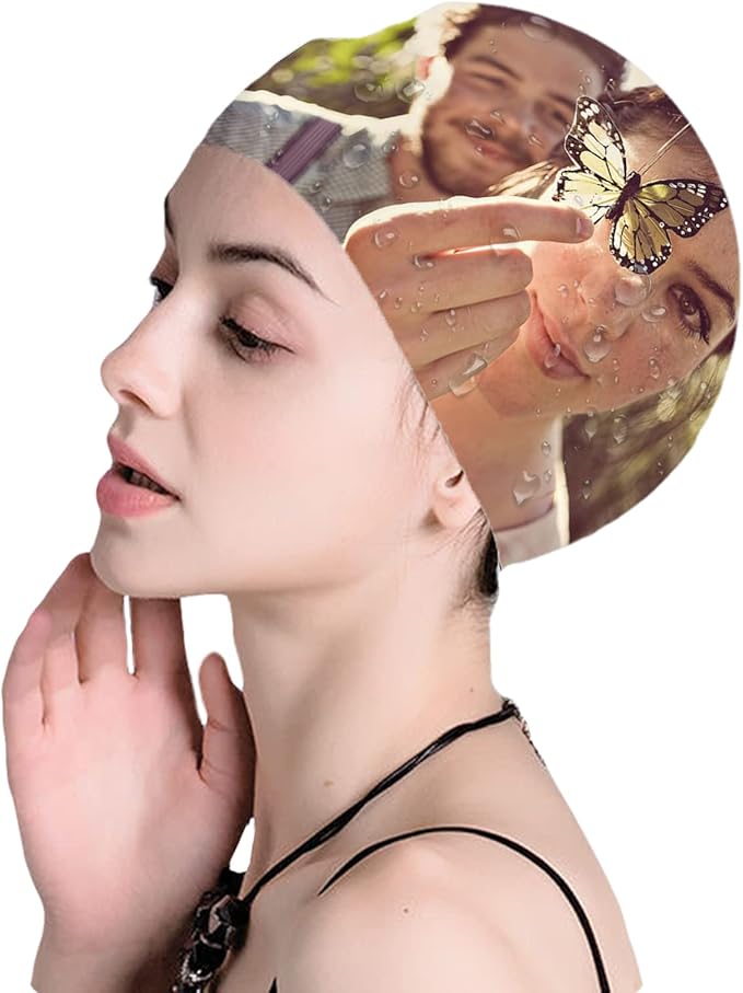 Custom Swim Cap with Photo Personalized Silicone Swim Cap for Men and Women Swimming Customized Swimmers Cap for Short and Medium Length Hair