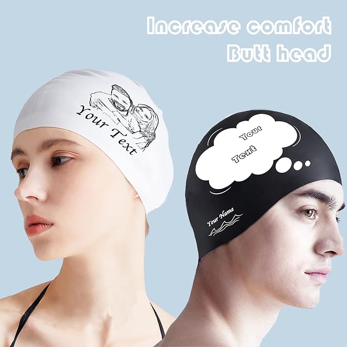 Custom Swim Cap with Photo Personalized Silicone Swim Cap for Men and Women Swimming Customized Swimmers Cap for Short and Medium Length Hair