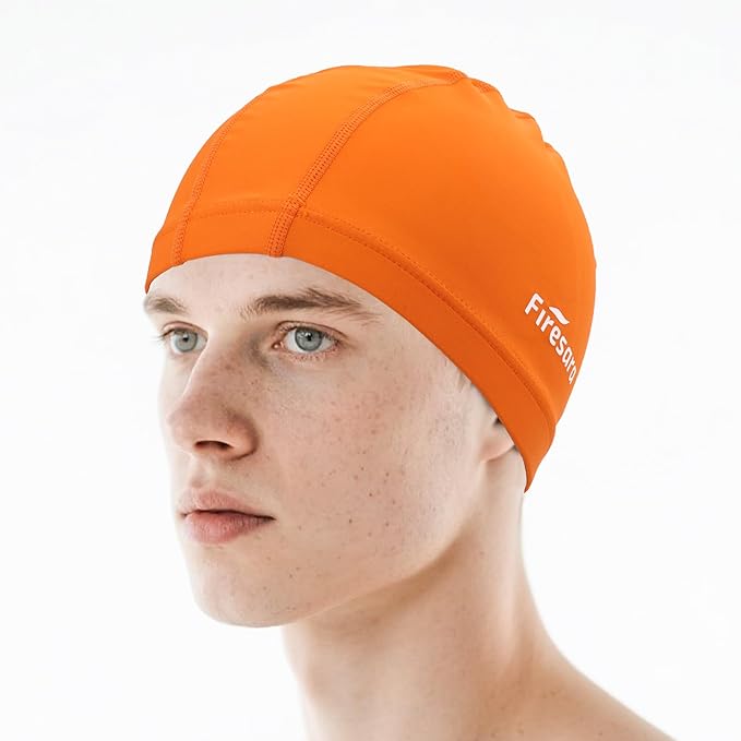 Firesara Fabric Swim Cap, High Elasticity Swimming Cap Keeps Hair Clean Breathable Fit Both Long Hair Short Hair, Swim Caps Woman Girls Men Kids One Size Hat