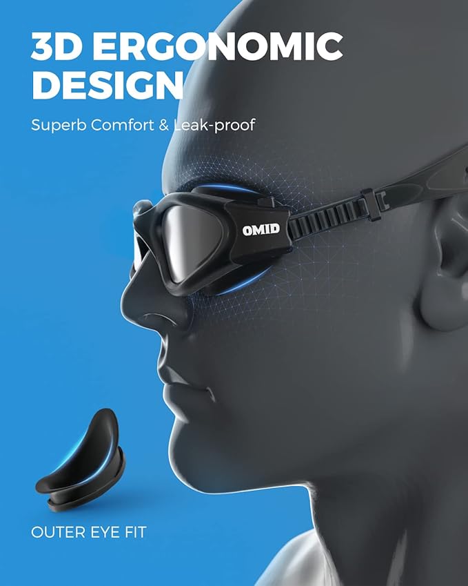 OMID Swim Goggles, P2 Polarized Swimming Goggles for Men Anti-fog Goggles Swimming for Adult Women