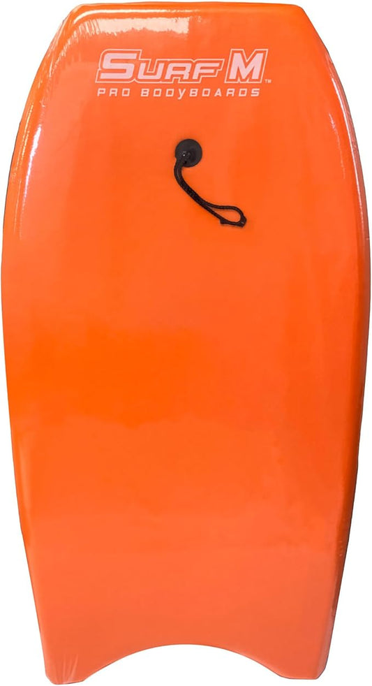 PMU 33 Inch Orange Bodyboard - Lightweight Wrist Leash, Slick Bottom Boards for Beach, Sea & Pool - Surfing Board for Kids, Teens & Adults Wave Conditions Pkg/1