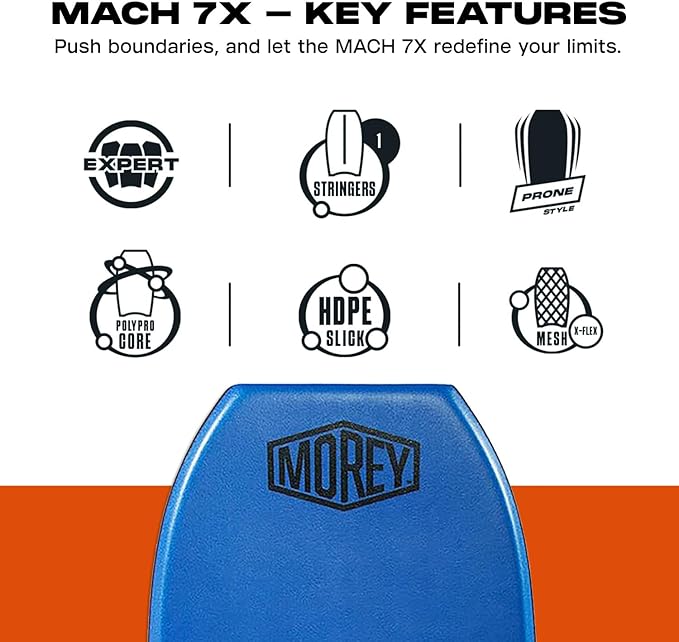 Morey Mach 7X 41.5-42.5" Bodyboard - Choose Size and Color (Blue/Red, 41.5")