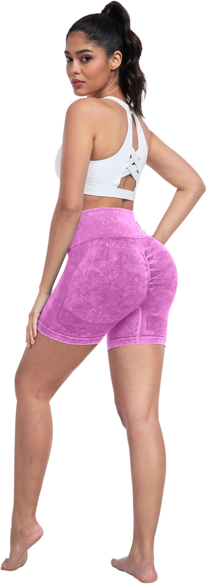 CHRLEISURE Women's 4 Packs Workout Gym Shorts, High Waisted Butt Lifting Scrunch Butt Seamless Booty Shorts