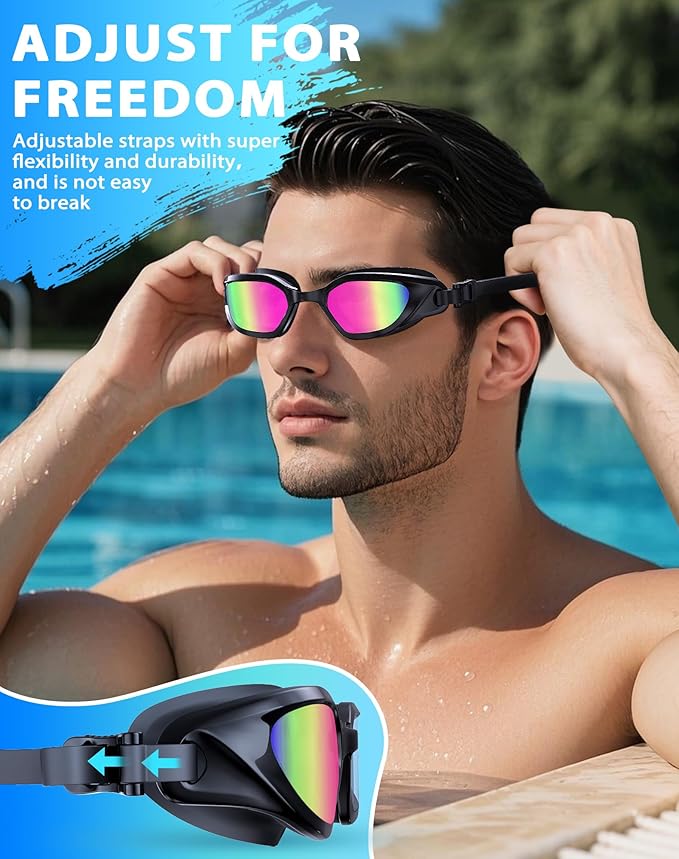 Swim Goggles, Unisex Adult Swimming Goggles Anti Fog Anti UV No Leakage Wide View for Men Women Youth