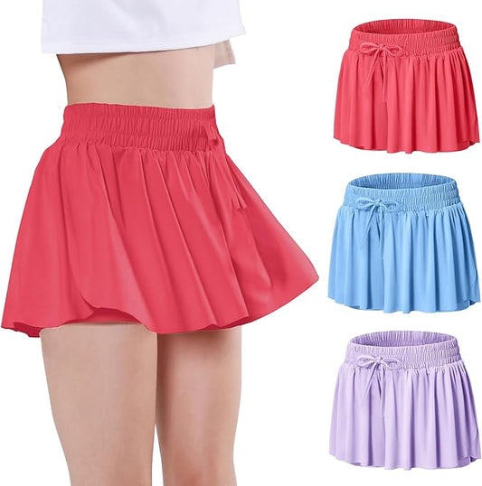 EXARUS Girls Butterfly Shorts Flowy Dance Skirt Cheer Skorts Athletic Tween Clothes Teen Preppy Outfits Flutter Kids