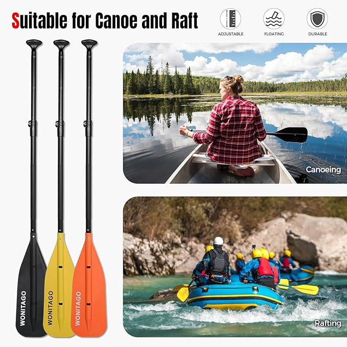 Canoe Paddle Aluminum Shaft with PP Blade, Floating Adjustable Paddle for Canoeing, Boating and Rafting, 122-152 cm/4-5 Ft