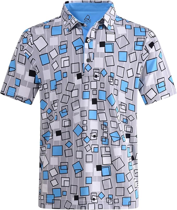 DEOLAX Mens Polo Shirts Fashion Print Mens Golf Shirt Dry Fit Mens Golf Polo Short Sleeve Quick Dry Funny Golf Shirt for Men