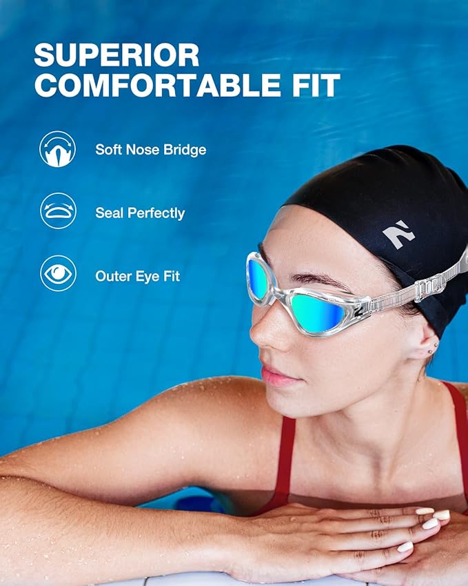 ZIONOR G1 Lite Swim Goggles with Swim Cap Comfortable Anti-fog Swimming Goggles Cap Set for Adult Men Women
