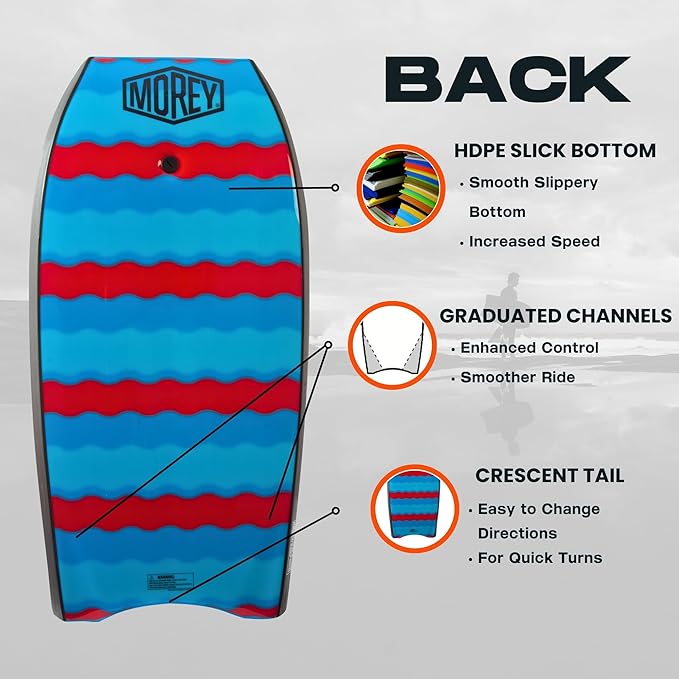 MOREY® Big Kahuna 44" The Original Bodyboard for Tall Riders. Body Board for Beach, Re-Engineered 2025 Model