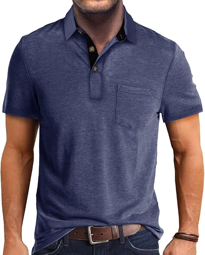 Men's Casual Polo Shirts Classic Button Basic Short Sleeve Shirt Solid Color Cotton Tees Golf Stylish Tops