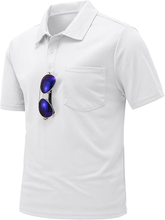 TBMPOY Men's Polo Shirts with Pocket Short Sleeve Quick Dry Casual Sports Outdoor Golf Shirt