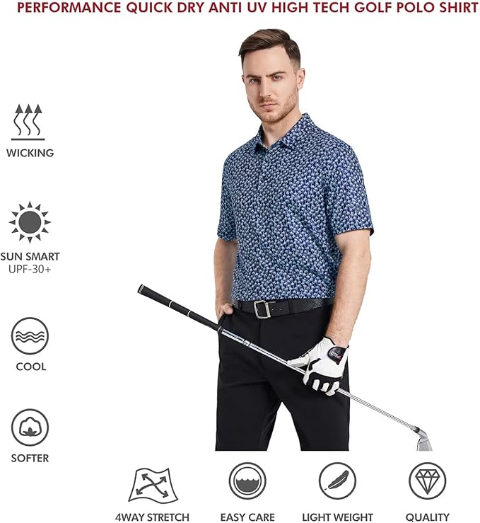 Men's Golf Polo Shirts Short Sleeve Striped Performance Moisture Wicking Dry Fit Golf Shirts for Men