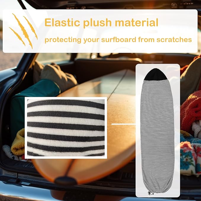 Surf Sock, Surfboard Sock Cover for Longboard Paddleboard Surf Board Sup Paddle Board, 6-8 FT Foot Quick Dry Stretch Surfboard Bag Sleeve with Drawstring Closure