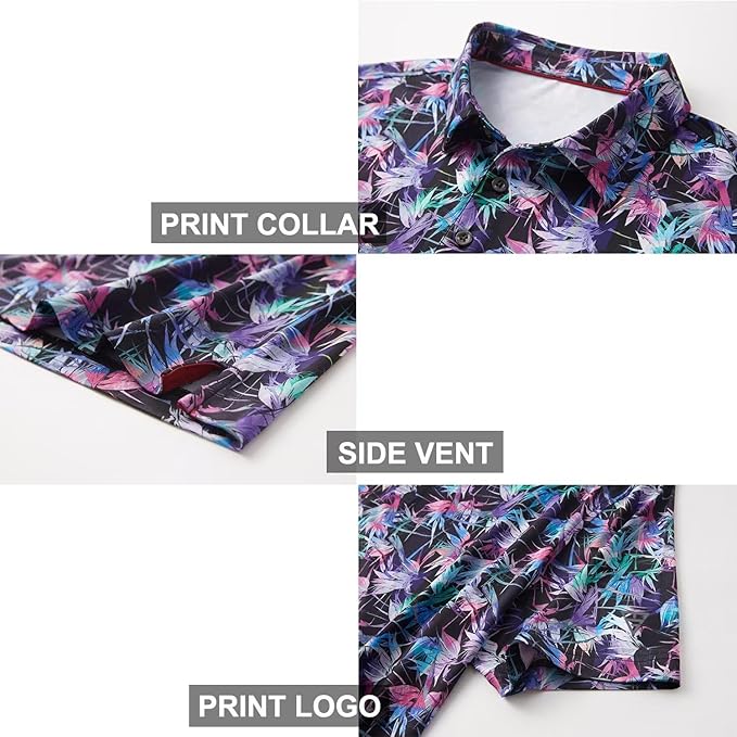 Men's Golf Polo Shirts Short Sleeve Striped Performance Moisture Wicking Dry Fit Golf Shirts for Men