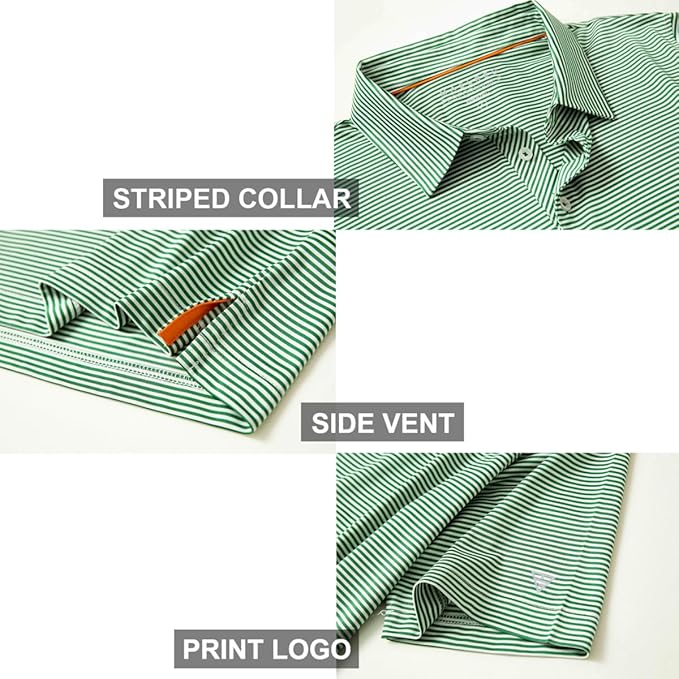 Men's Golf Polo Shirts Short Sleeve Striped Performance Moisture Wicking Dry Fit Golf Shirts for Men