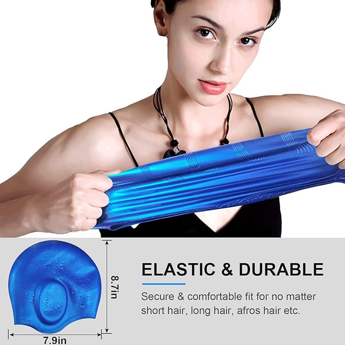 Swimming Cap, Silicone Swim Cap for Women Men, Durable Non-Slip Waterproof Swim Cap Protect Ears, Long Hair for Adults, Older Kids
