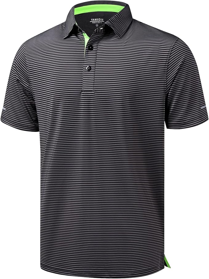 Golf Shirts for Men - Moisture Wicking Short Sleeve Performance Sport Casual Striped Collared Mens Polo Shirt