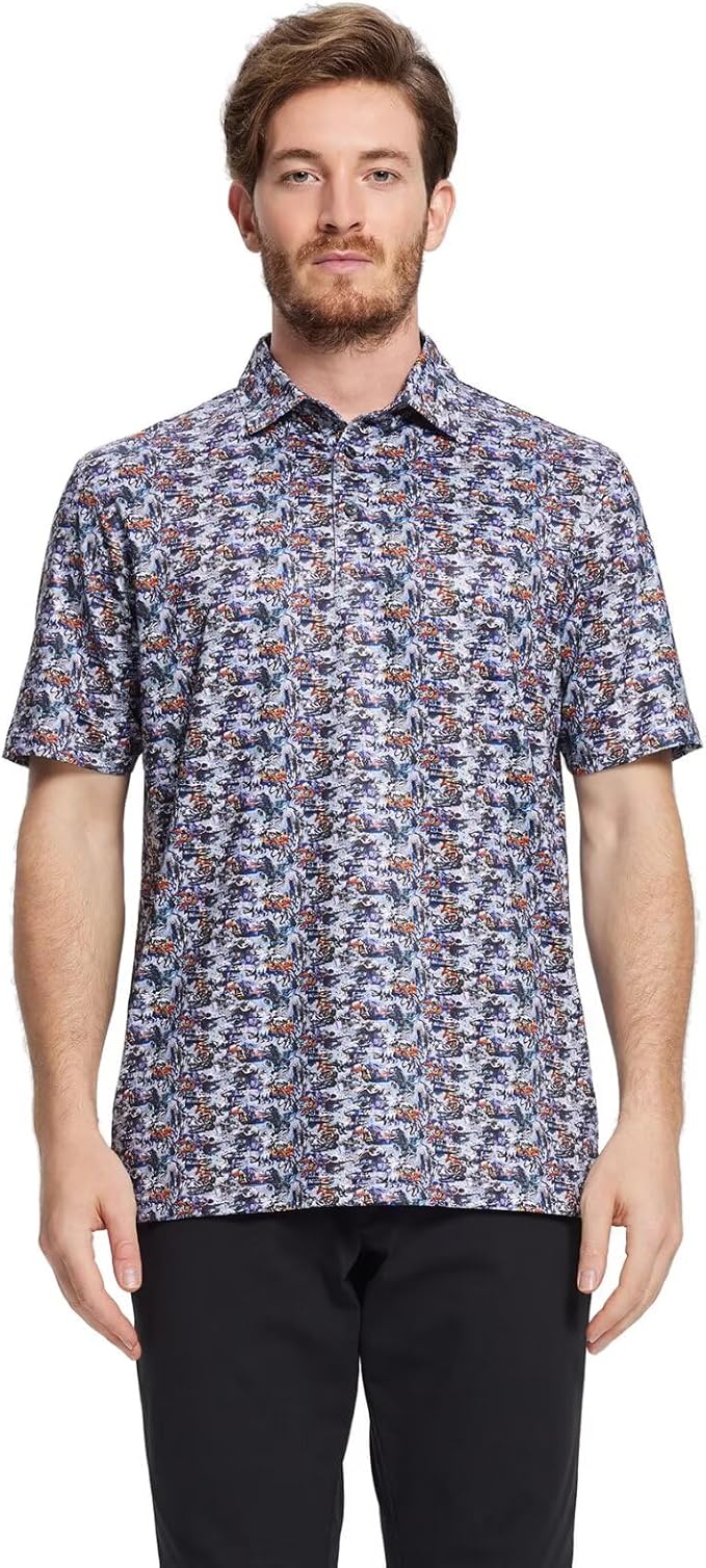 Men's Golf Polo Shirts Short Sleeve Striped Performance Moisture Wicking Dry Fit Golf Shirts for Men