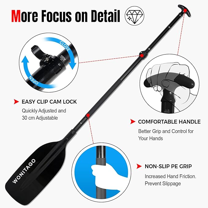 Canoe Paddles Aluminum Paddle with Plastic Blades Floating Adjustable Canoeing and Boating Oars, 122-152 cm/4-5 Ft, Black/Yellow