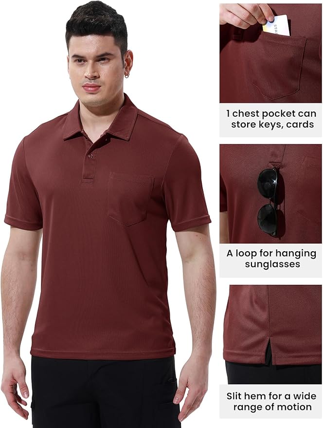 TBMPOY Men's Polo Shirts with Pocket Short Sleeve Quick Dry Casual Sports Outdoor Golf Shirt