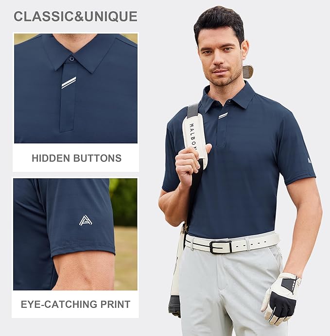 Esabel.C Jacquard Golf Shirts for Men Moisture Wicking Short Sleeve Performance Dry Fit Active Mens Polo Shirts
