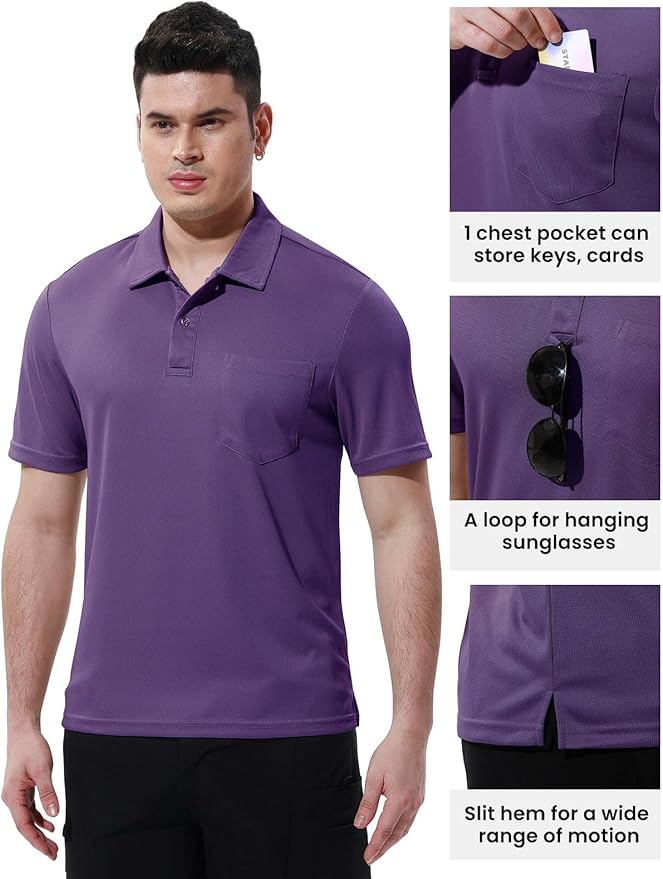 TBMPOY Men's Polo Shirts with Pocket Short Sleeve Quick Dry Casual Sports Outdoor Golf Shirt