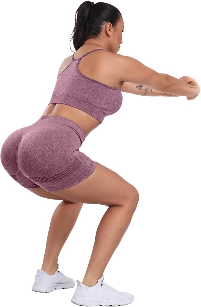 CHRLEISURE Women's 4 Packs Workout Gym Shorts, High Waisted Butt Lifting Scrunch Butt Seamless Booty Shorts