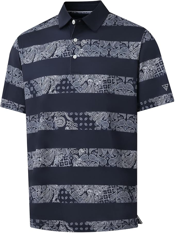 Men's Golf Polo Shirts Short Sleeve Striped Performance Moisture Wicking Dry Fit Golf Shirts for Men