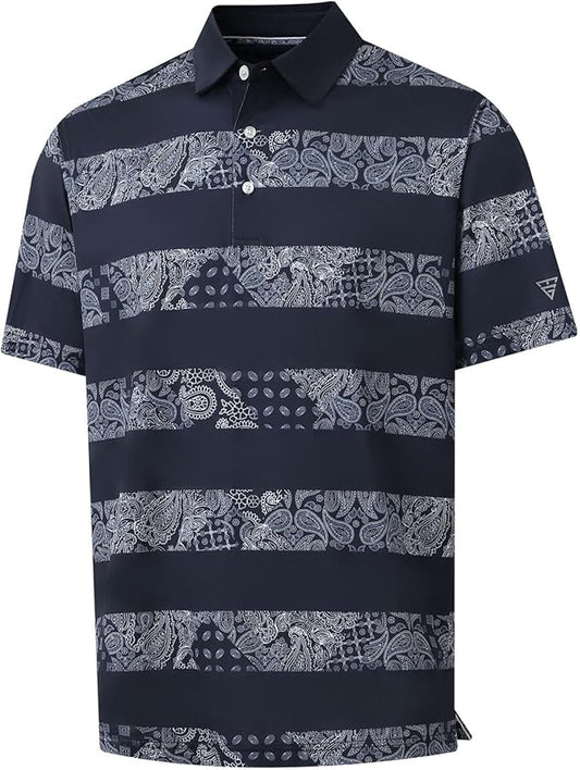 Men's Golf Polo Shirts Short Sleeve Striped Performance Moisture Wicking Dry Fit Golf Shirts for Men