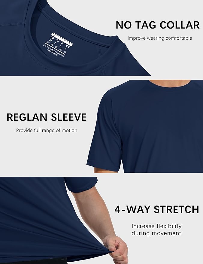 MAGCOMSEN Men's Short Sleeve UPF 50+ Sun Protection Shirts Quick Dry Athletic T-Shirt Hiking Running Swimming Rash Guard