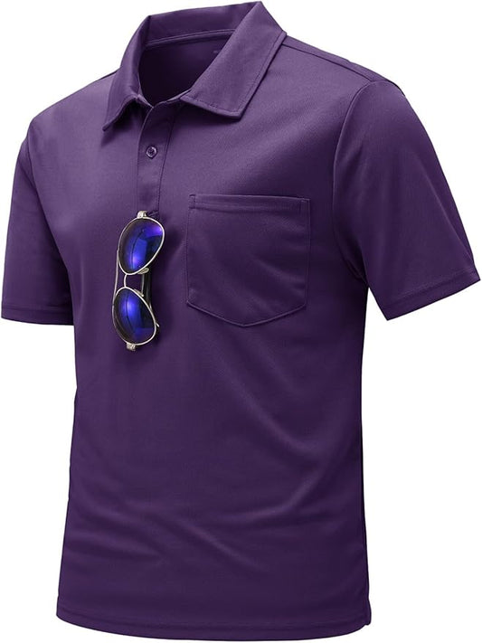 TBMPOY Men's Polo Shirts with Pocket Short Sleeve Quick Dry Casual Sports Outdoor Golf Shirt