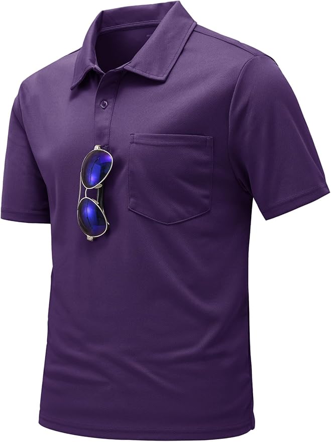 TBMPOY Men's Polo Shirts with Pocket Short Sleeve Quick Dry Casual Sports Outdoor Golf Shirt