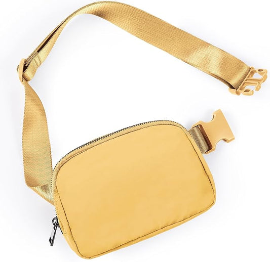 ODODOS Unisex Mini Belt Bag with Adjustable Strap Small Fanny Pack for Workout Running Traveling Hiking, Buff Yellow