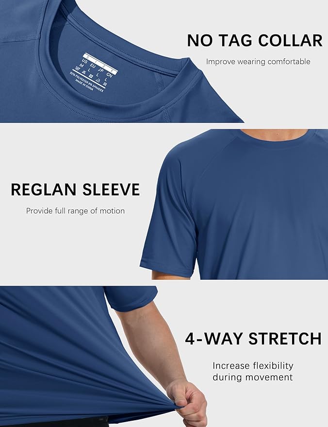 MAGCOMSEN Men's Short Sleeve UPF 50+ Sun Protection Shirts Quick Dry Athletic T-Shirt Hiking Running Swimming Rash Guard
