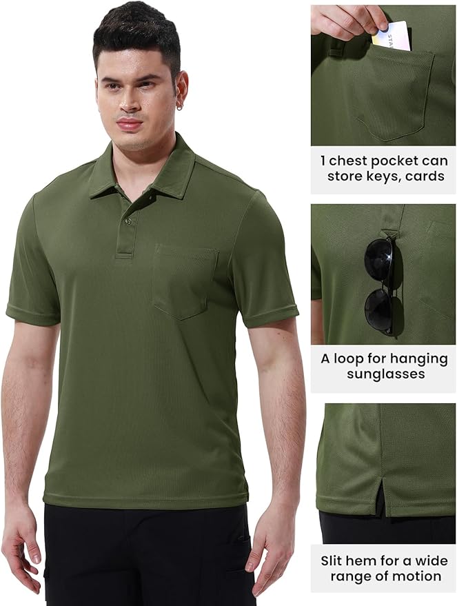 TBMPOY Men's Polo Shirts with Pocket Short Sleeve Quick Dry Casual Sports Outdoor Golf Shirt
