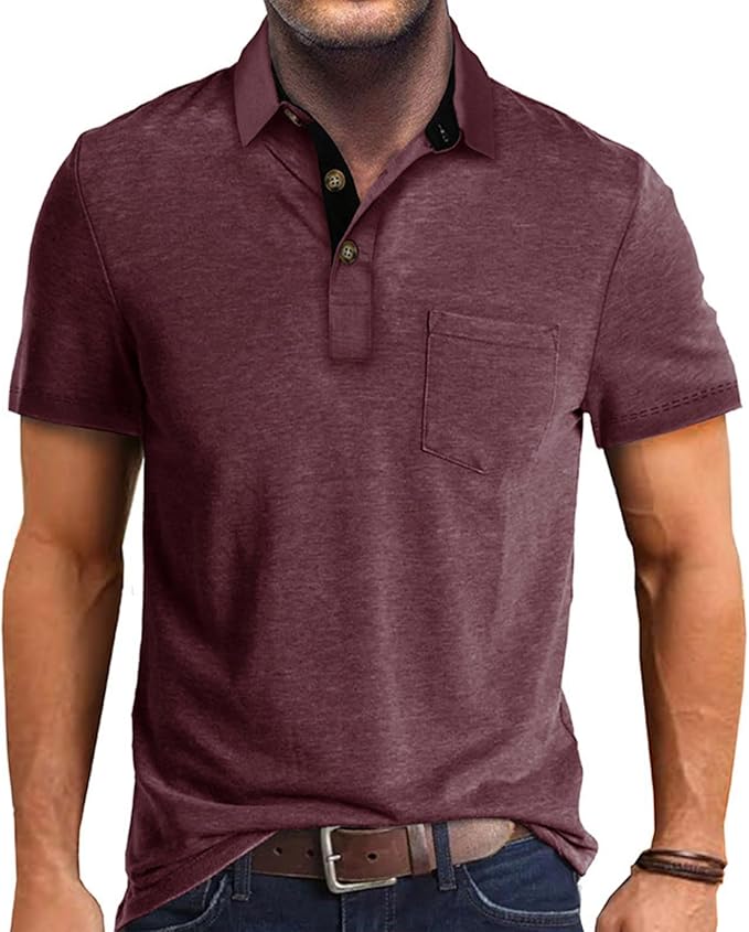 Men's Casual Polo Shirts Classic Button Basic Short Sleeve Shirt Solid Color Cotton Tees Golf Stylish Tops