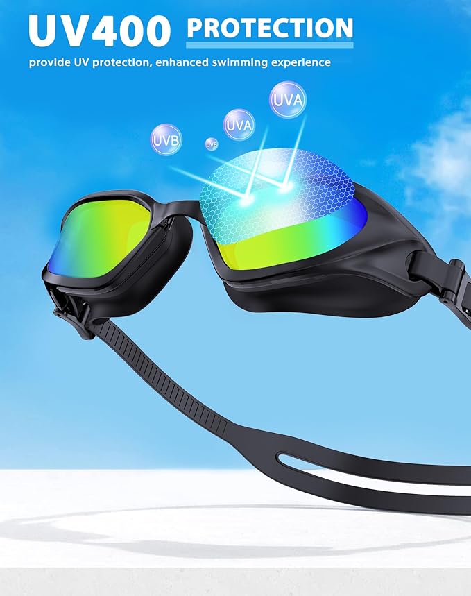 Swim Goggles, Unisex Adult Swimming Goggles Anti Fog Anti UV No Leakage Wide View for Men Women Youth